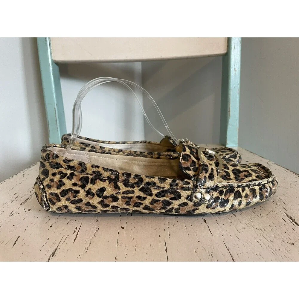 Anne Klein Greater Shoe Flats 8 M IFlex Leopard Cheetah Loafer Slip‎ On Leather - Picture 5 of 8